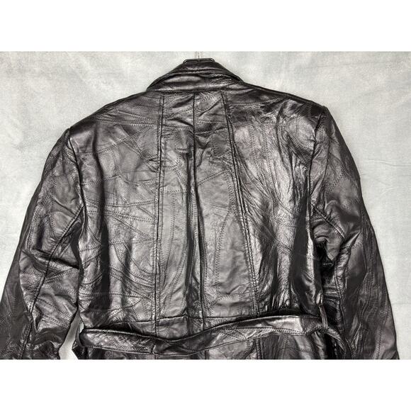 Navarre Leather Company Patchwork Piecework Coat Jacket Womens L Black Belted - Picture 6 of 16
